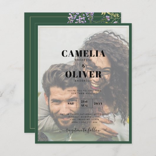 Papier LeahG carton d'invitation de mariage WISTÉRIA viol (Devant / Derrière)