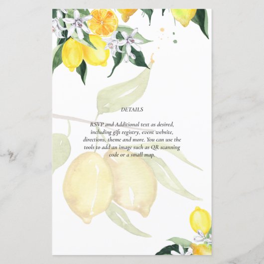 Papier LeahG Citrus Lemons Budget Mariage Inviter Jaune (Dos)