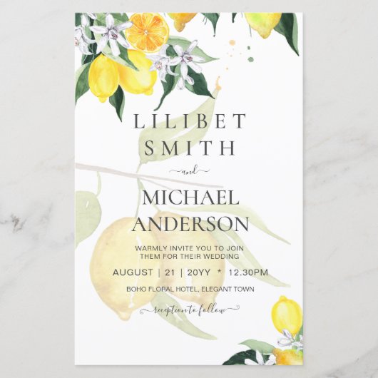 Papier LeahG Citrus Lemons Budget Mariage Inviter Jaune (Devant)