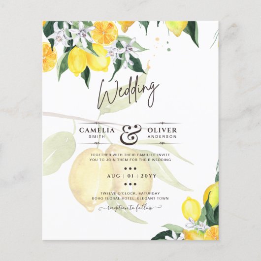 Papier LeahG Citrus Lemons Budget Mariage Inviter Jaune (Devant)