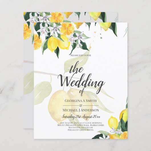 Papier LeahG Citrus Mariage de citrons jaunes Invite (Devant / Derrière)