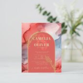 Papier LeahG Coral Navy Blue Gold INK Wedding INVITE (Debout devant)