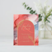 Papier LeahG Coral Navy Blue Gold INK Wedding INVITE (Debout devant)