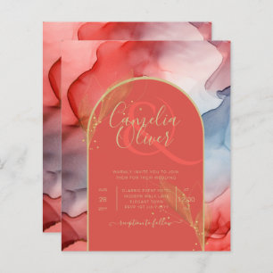 Papier LeahG Coral Navy Blue Gold INK Wedding INVITE