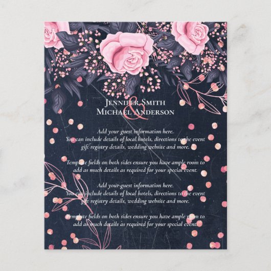 Papier LeahG Denim Blue Rosegold rose Mariage floral (Devant)