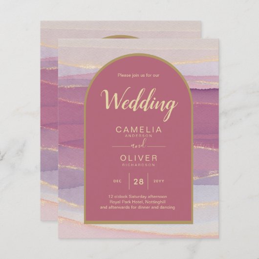 Papier LeahG Dusty Rose Lavender Gold Wedding Invitation (Devant / Derrière)
