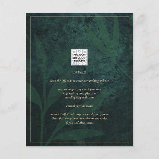 Papier LeahG Emerald Forest Green Gold Wedding Invitation (Dos)