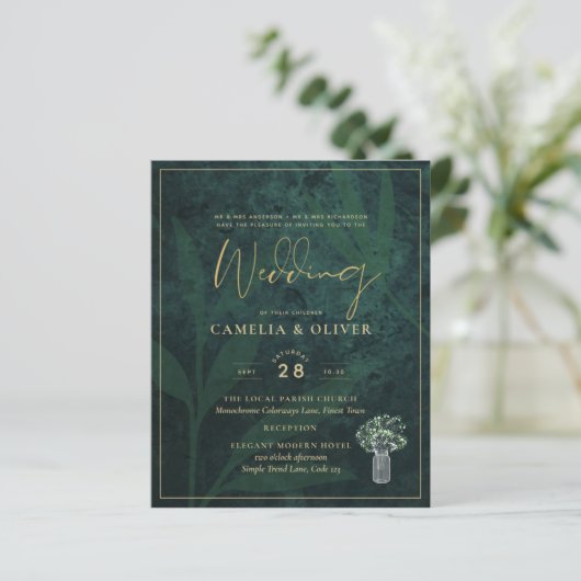 Papier LeahG Emerald Forest Green Wedding INVITE (Debout devant)