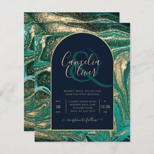 Papier LeahG Emerald Green Gold Agate Mariage Invitation (Devant / Derrière)