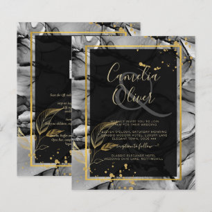 Papier LeahG® Encre à alcool Noir Or Mariage INVITATION