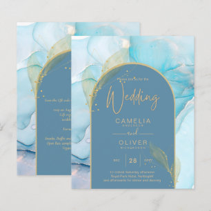 Papier LeahG Encre de Verre de Mer Doré Bleu Aqua Invitat