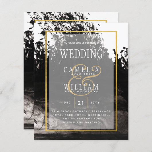 Papier LeahG Encre dorée noire Faire-part de mariage abst (Devant / Derrière)