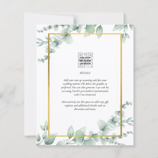 Papier LeahG Eucalyptus Green Gold MARIAGE QR CODE Inv (Dos)