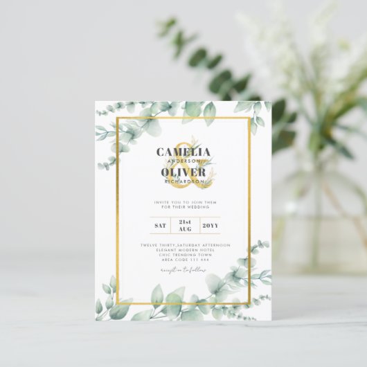 Papier LeahG Eucalyptus Green Gold MARIAGE QR CODE Inv (Debout devant)