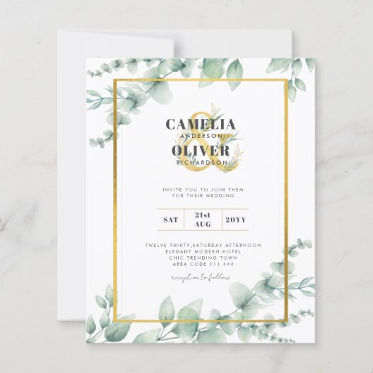 Papier LeahG Eucalyptus Green Gold MARIAGE QR CODE Inv (Devant)
