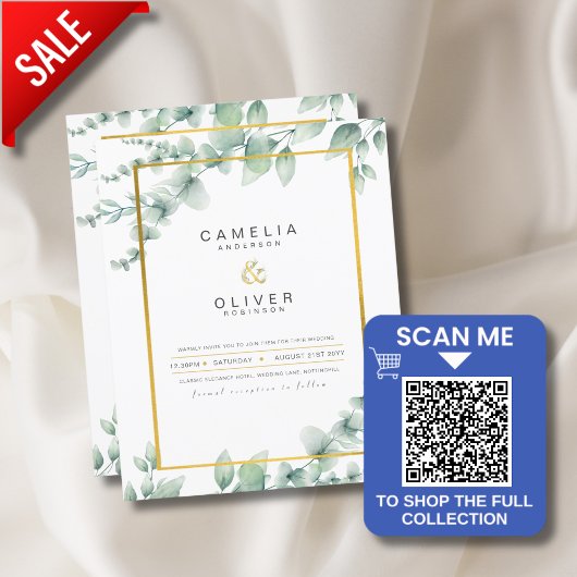 Papier LeahG Eucalyptus Green Gold MARIAGE QR CODE Inv