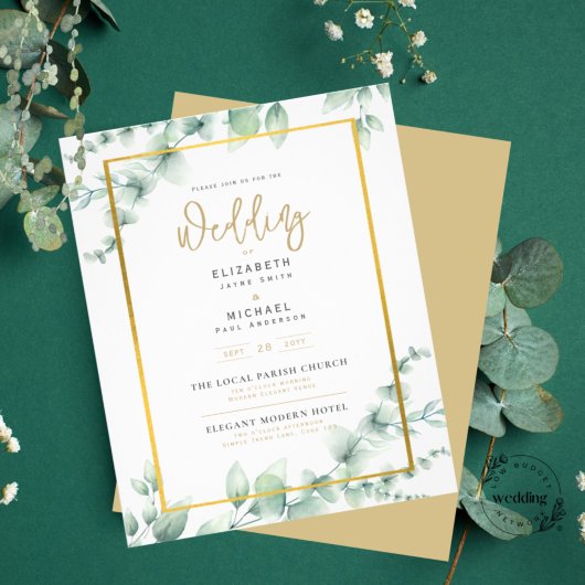 Papier LeahG Eucalyptus Green Gold MARIAGE QR CODE Inv