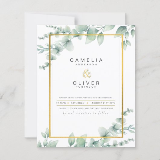 Papier LeahG Eucalyptus Green Gold MARIAGE QR CODE Inv (Devant)