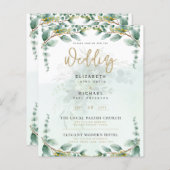 Papier LeahG Green Eucalyptus Gold Wedding Inviter QR C (Devant / Derrière)