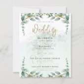Papier LeahG Green Eucalyptus Gold Wedding Inviter QR C (Devant)