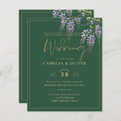 Papier LeahG Green Purple Gold WISTERIA Wedding INVITE (Devant / Derrière)