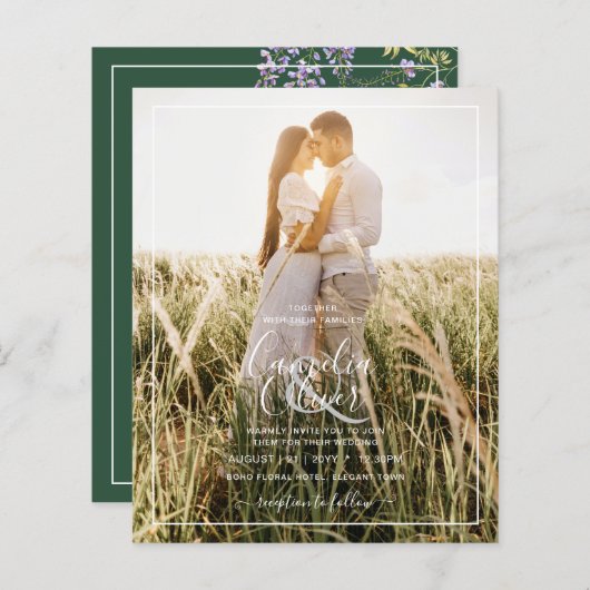 Papier LeahG Green Purple WISTERIA Wedding INVITE (Devant / Derrière)