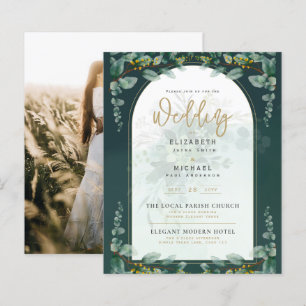 Papier LeahG Greenery Gold PHOTO Mariage Invitation