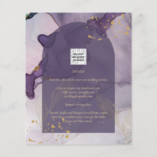 Papier LeahG Ink Ombre violet Lavender Mariage or (Dos)