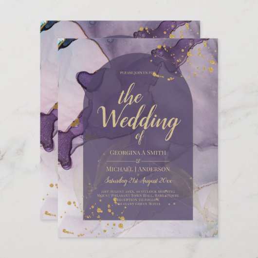 Papier LeahG Ink Ombre violet Lavender Mariage or (Devant / Derrière)