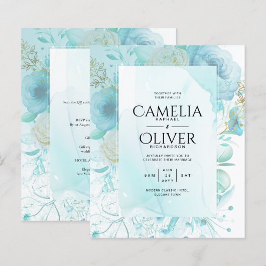 Papier LeahG INK Verre de mer Turquoise Aqua INVITATION A (Devant / Derrière)