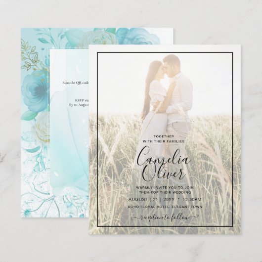 Papier LeahG INK Verre de mer Turquoise Aqua INVITATION A (Devant / Derrière)