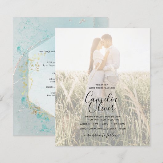 Papier LeahG INK Verre de mer Turquoise Gold Aqua INVITAT (Devant / Derrière)