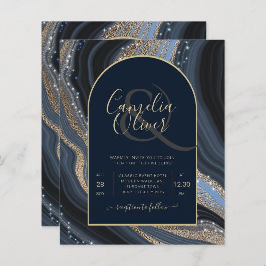 Papier LeahG Marine Blue Gold Agate STARRY Mariage de nui (Devant / Derrière)