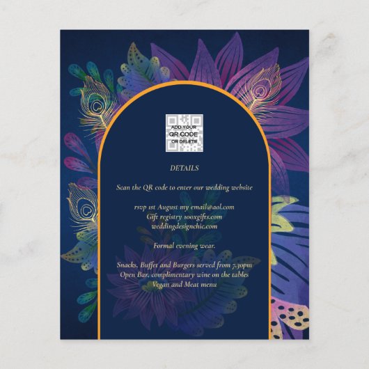 Papier LeahG Marine Purple Gold JEWEL TONES Mariage INVIT (Dos)