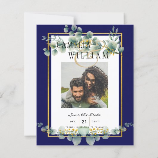 Papier LeahG NAVY BLUE OR Vert Eucalyptus Mariage (Devant)