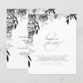 Papier LeahG noir blanc Rose Mariage INVITATION budgétair (Devant / Derrière)
