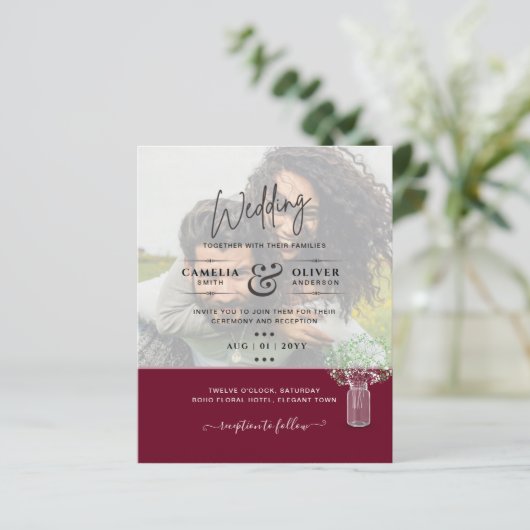 Papier LeahG PHOTO OVERLAY Gypsophila Wedding Invitation (Debout devant)