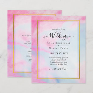 Papier LeahG Pink Aqua Blue Gold INK Wedding INVITE