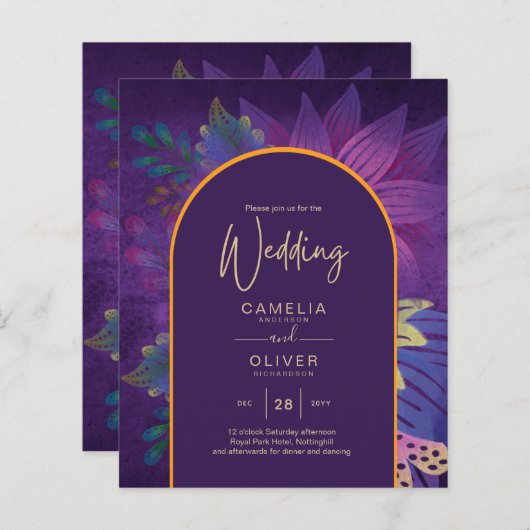 Papier LeahG Plum Purple Gold JEWEL TONES Mariage INVITE (Devant / Derrière)