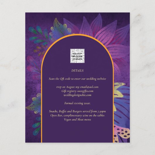 Papier LeahG Plum Purple Gold JEWEL TONES Mariage INVITE (Dos)