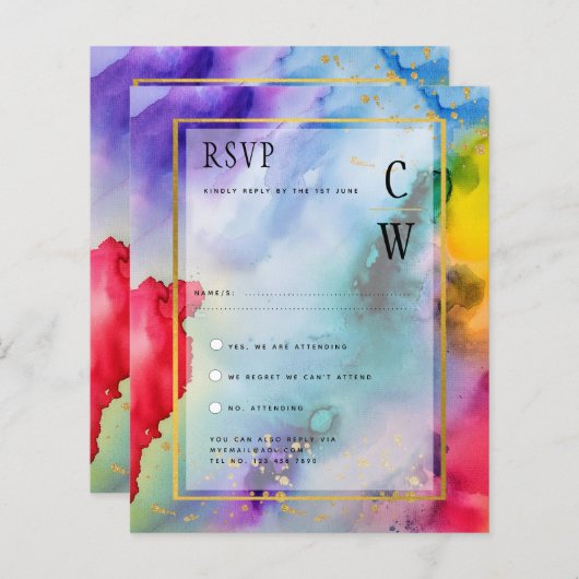 Papier LeahG Rainbow Pride Alcool Encre Mariage RSVPg (Devant / Derrière)