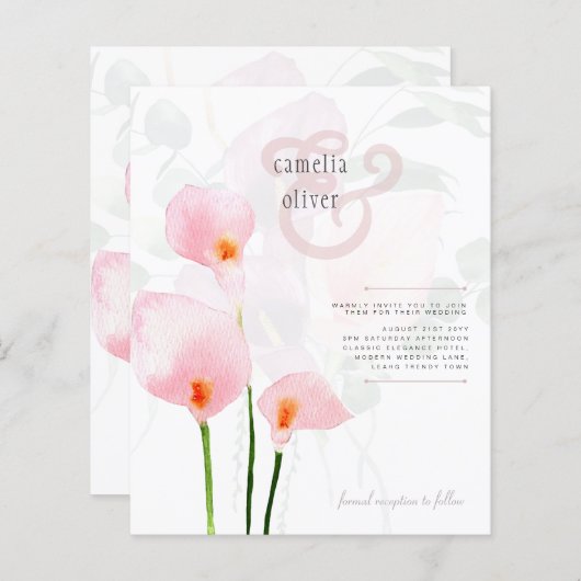 Papier LeahG Rose Calla Lily Mariage floral Invitation (Devant / Derrière)
