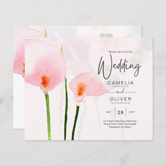 Papier LeahG Rose Calla Lily Mariage floral Invitation (Devant / Derrière)