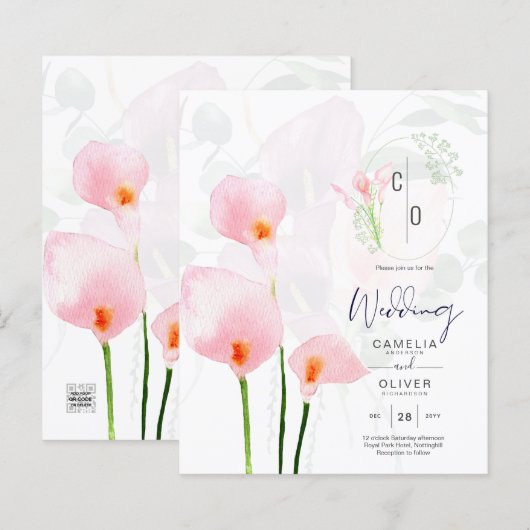 Papier LeahG Rose Calla Lily Mariage floral Invitation (Devant / Derrière)