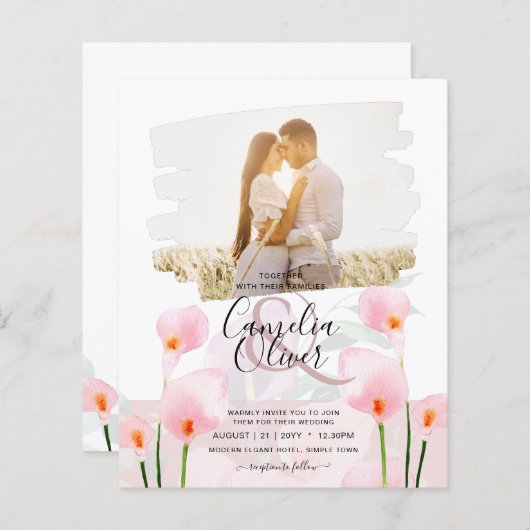 Papier LeahG Rose Calla Lily PHOTO Overlay Mariage Invite (Devant / Derrière)