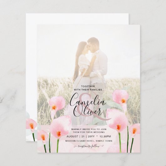 Papier LeahG Rose Calla Lily PHOTO Overlay Mariage Invite (Devant / Derrière)