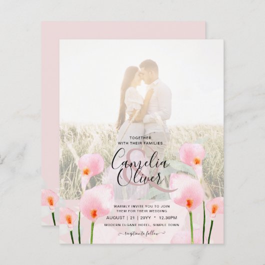 Papier LeahG Rose Calla Lily PHOTO Overlay Mariage Invite (Devant / Derrière)