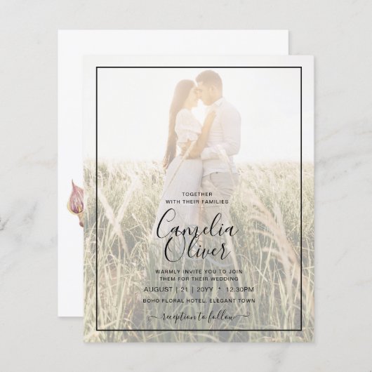 Papier LeahG Rose Calla Lily PHOTO Overlay Mariage Invite (Devant / Derrière)
