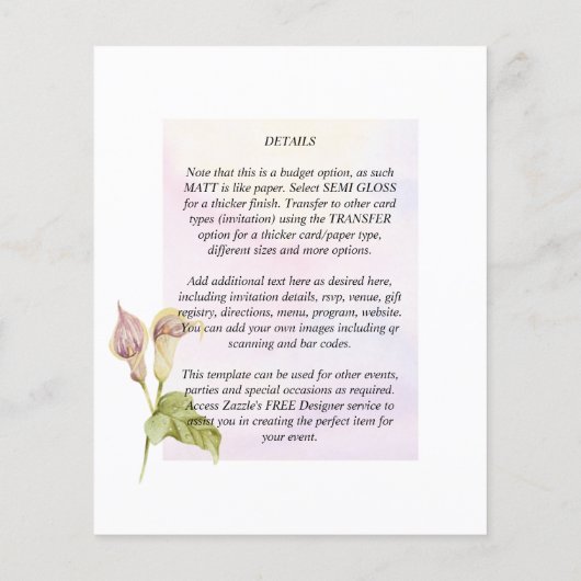 Papier LeahG Rose Calla Lily PHOTO Overlay Mariage Invite (Dos)