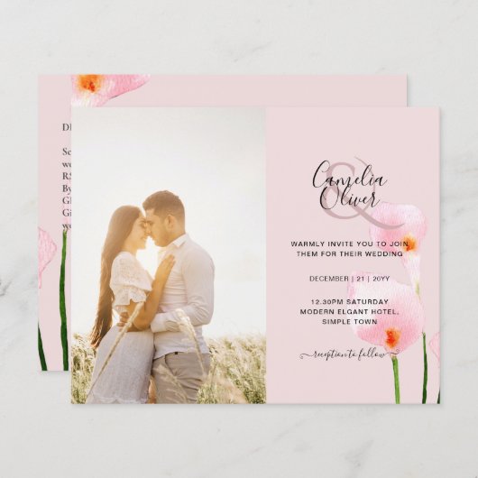 Papier LeahG Rose Calla Lily PHOTO Overlay Mariage Invite (Devant / Derrière)